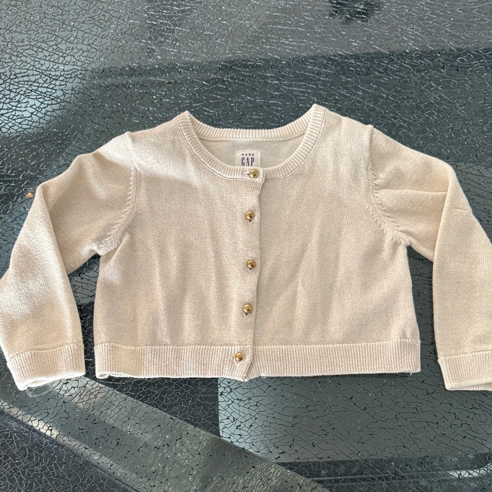 GAP Girls Cream Knit Cardigan with Gold Buttons